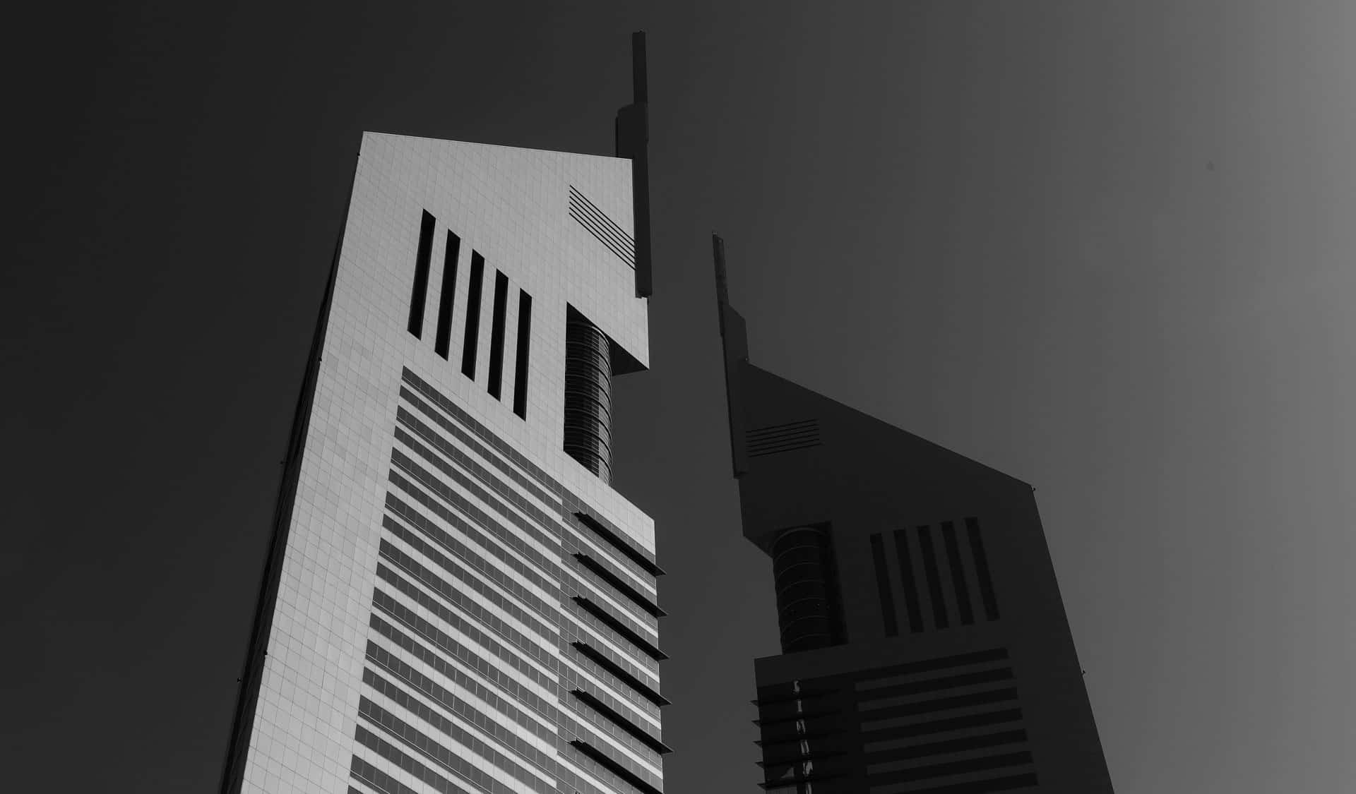 Dubai business towers in black and white